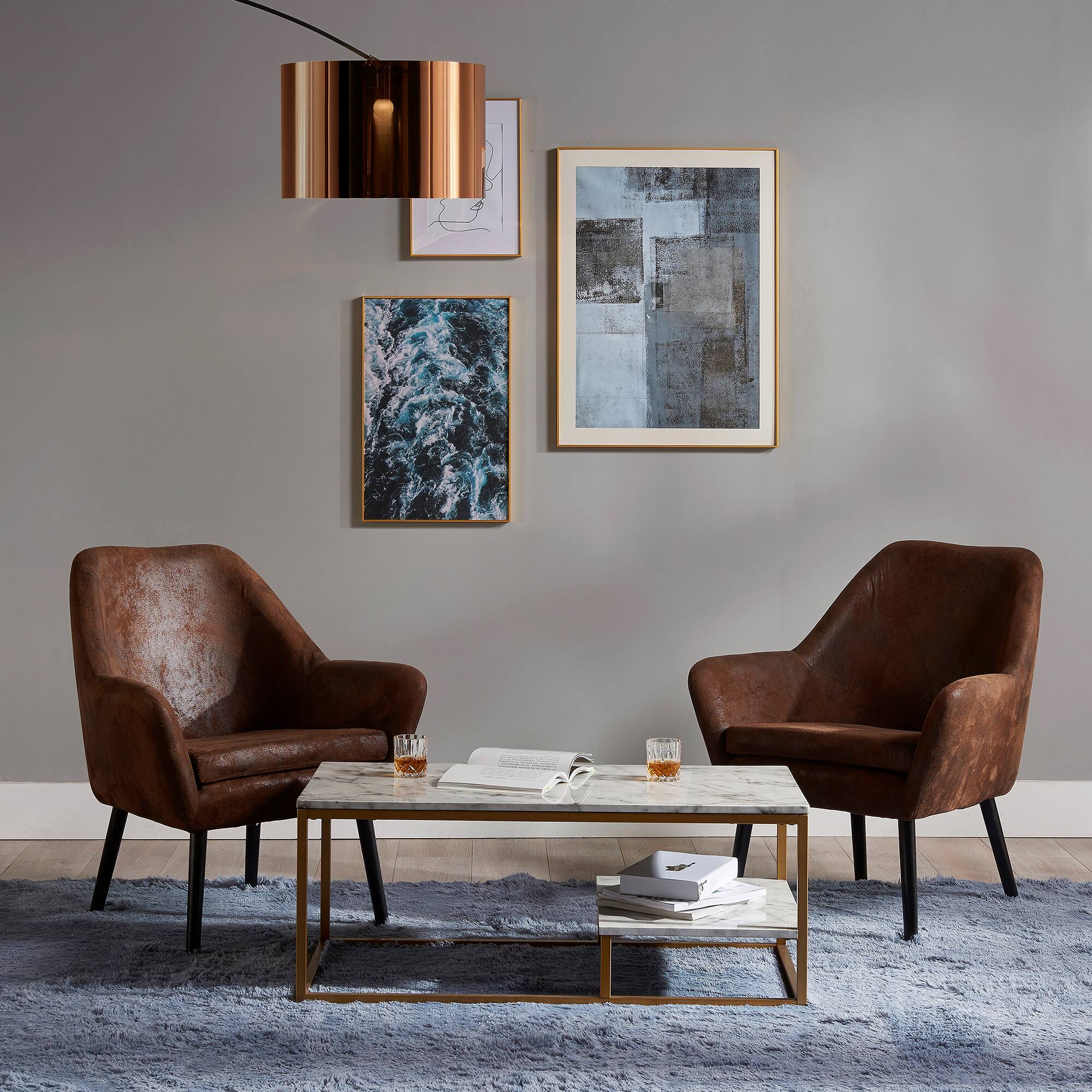 Front. Teamson Home - Teamson Home Marmo Modern Marble-Look Coffee Table with Shelf, Marble/Brass - Brass.