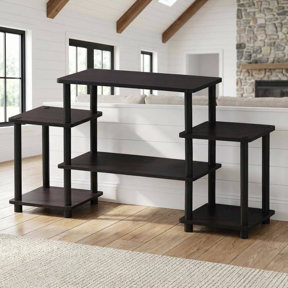 Angle. FurniFact - Dark Walnut Furinno No Tools Entertainment Center with Spacious Storage - Dark Walnut.