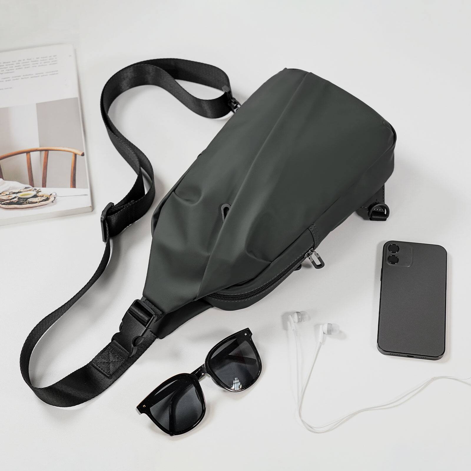 Alt View 6. Unique Bargains - Small Sling Bag Waterproof Nylon 7.9 Inch Crossbody Chest Bags Daypack Backpack with Anti-theft Pocket for Men Women - Dark Grey.