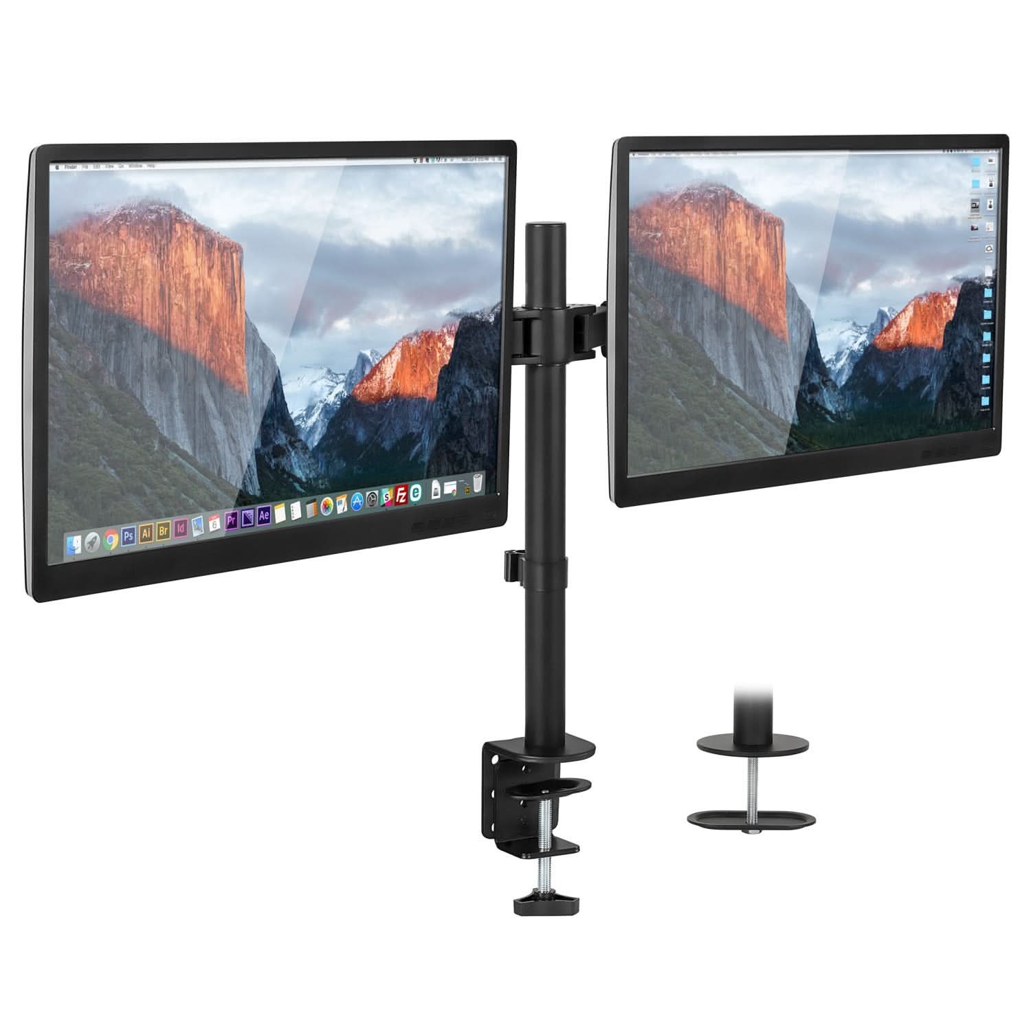 Front. Mount-It! - Full Motion Dual Monitor Desk Mount — Height Adjustable Arms, Fits Two 17"–32" Screens - Black.