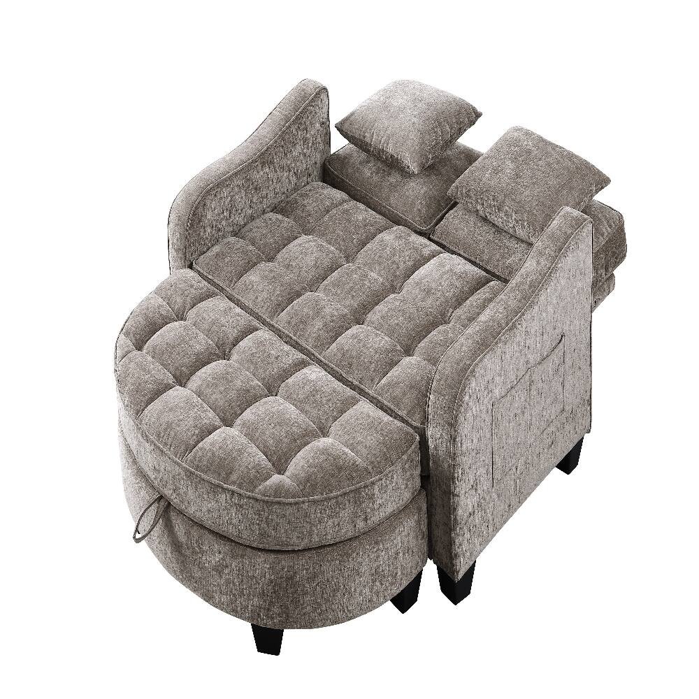 Alt View 6. Loheer - Loheer Brown Corduroy Two-Seater Sofa with Storage Footrest and Pillows - Brown.