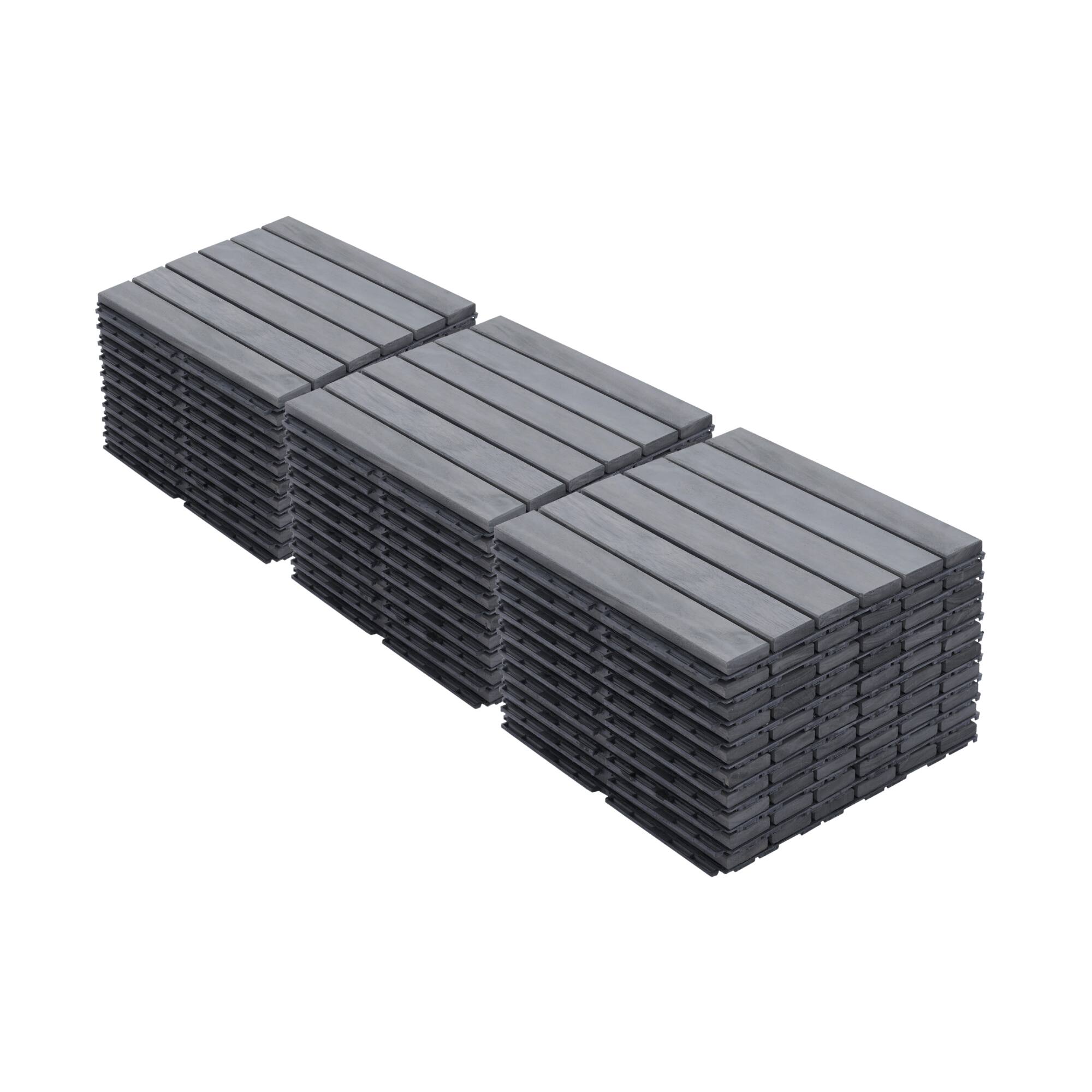 APRILSOUL - 30PCS 12x12in Striped Interlocking Acacia Deck Tiles Outdoor Light Gray - Brown