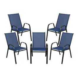 Emma + Oliver - 5 Pack. Outdoor Stack Chair with Flex Comfort Material and Metal Frame - Navy