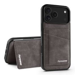 Dteck - RFID Blocking Back Wallet Case for iPhone 17 Pro Max, Shockproof PU Leather Kickstand Rugged Cover - Gray
