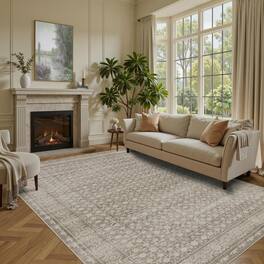 PARKER SLATER - Area Rugs 5x7 Washable Living Room Vintage Boho Light Blue Rug Office Dining Farmhouse Durable Low Pile Non Slip High - Apricot