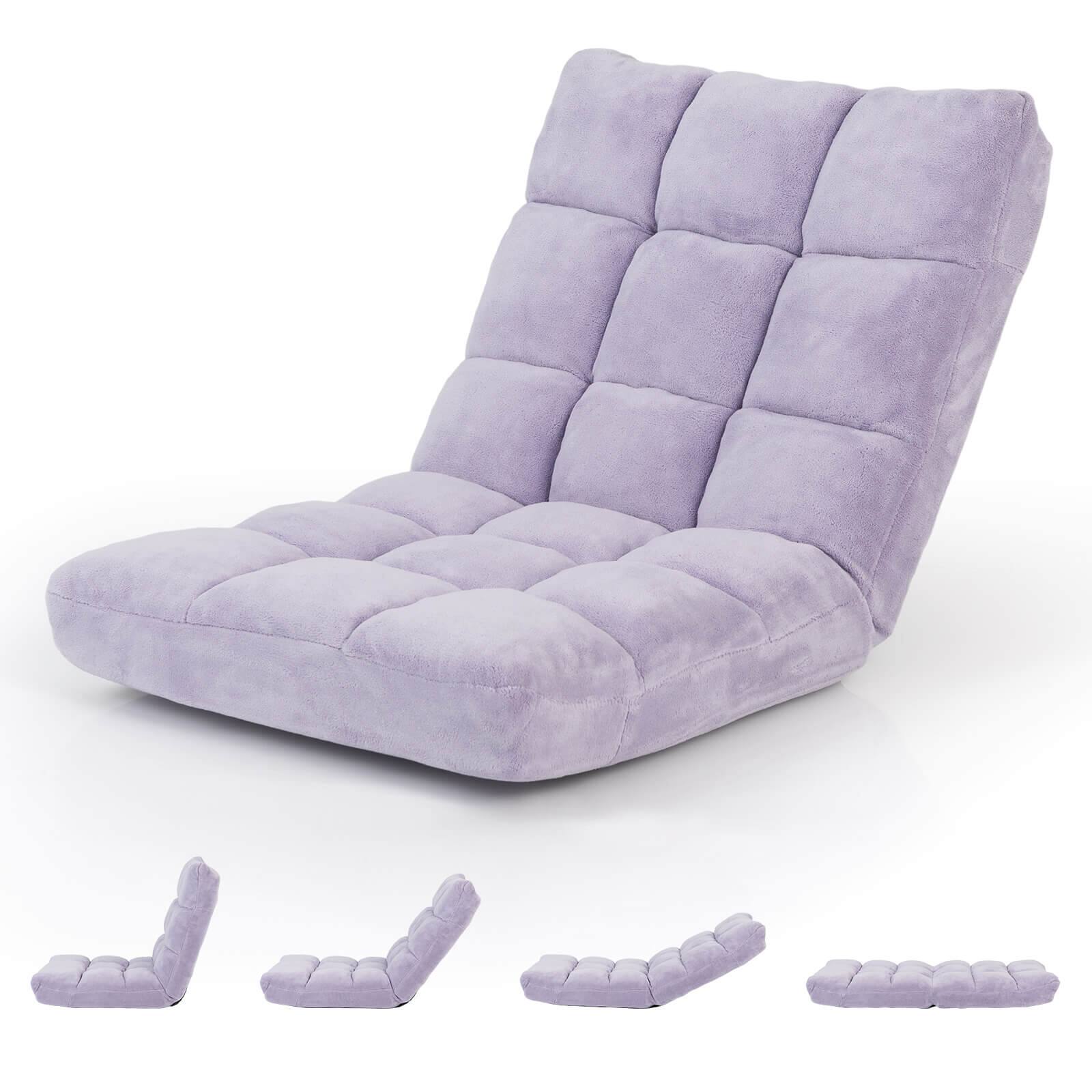Front. Costway - Costway Adjustable 14-Position Floor Chair Folding Lazy Gaming Sofa Chair Cushioned New - Light purple.