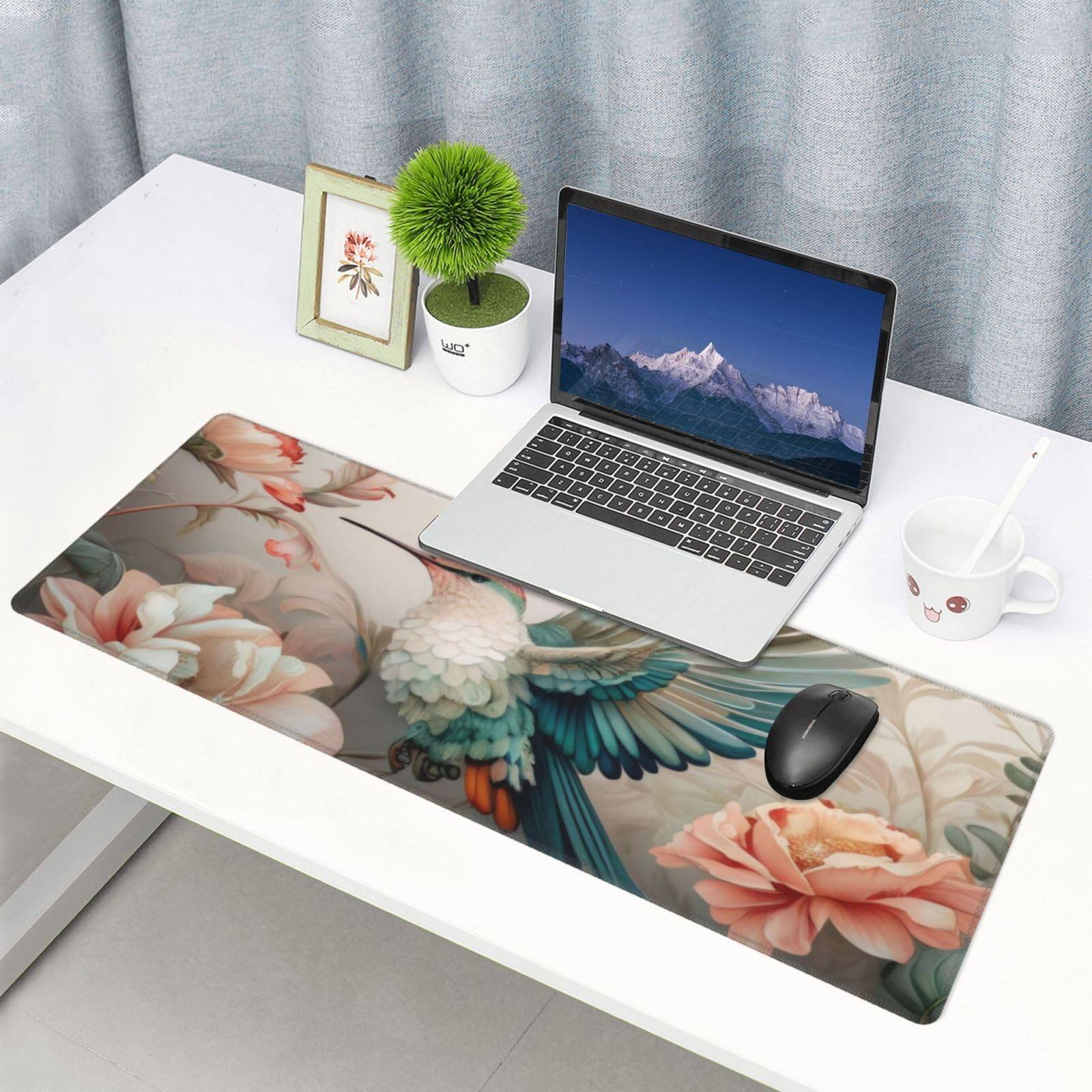 Alt View 6. Fabibe - Gaming Mouse Pad  Large Non-slip Rubber Base Mousepad Mat Desk With Stitched Edges 31.5x11.8inch Art Bird Flower - Gorgeous Flowers.