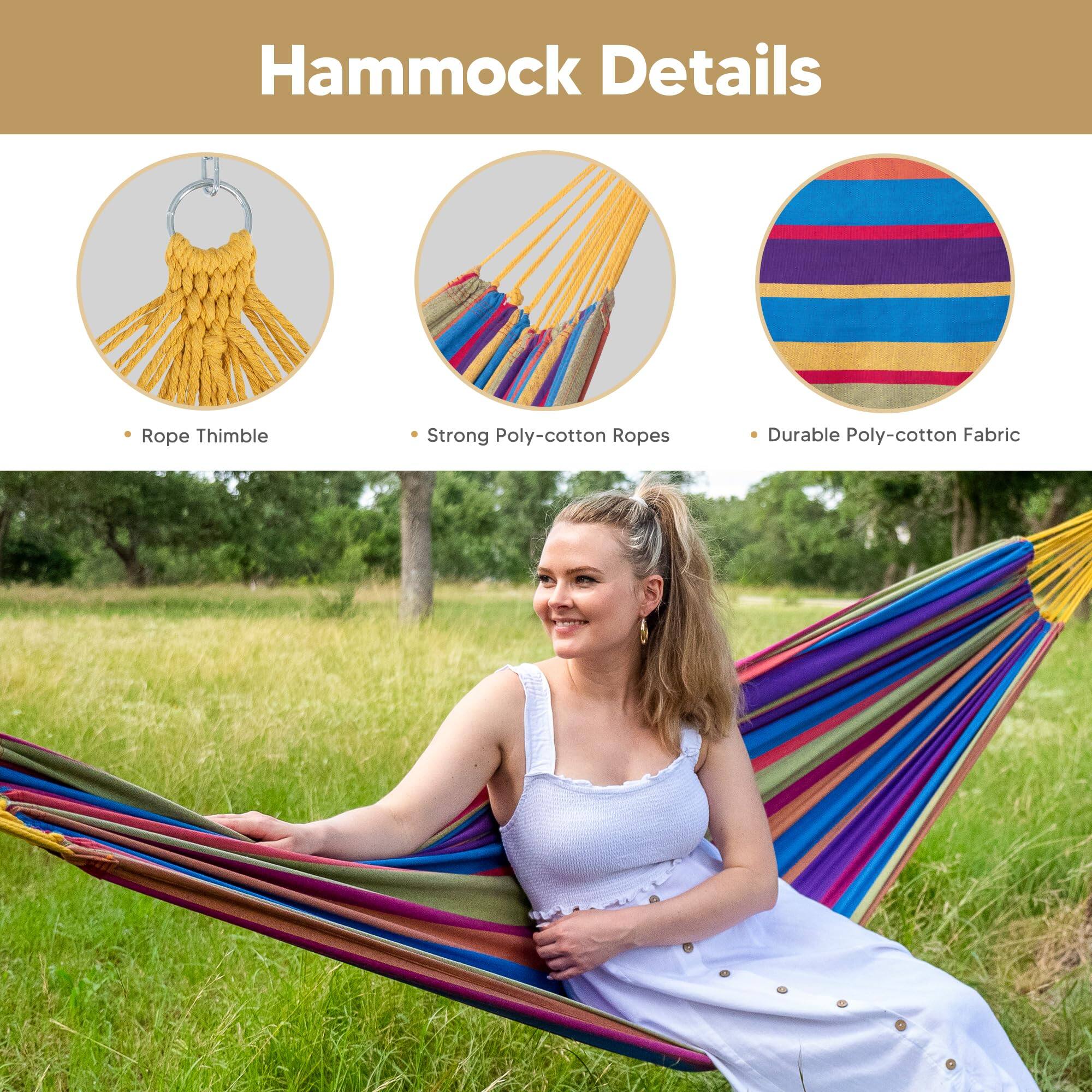 Hammock Details

- Rope Thimble
- Strong Poly-cotton Ropes
- Durable Poly-cotton Fabric