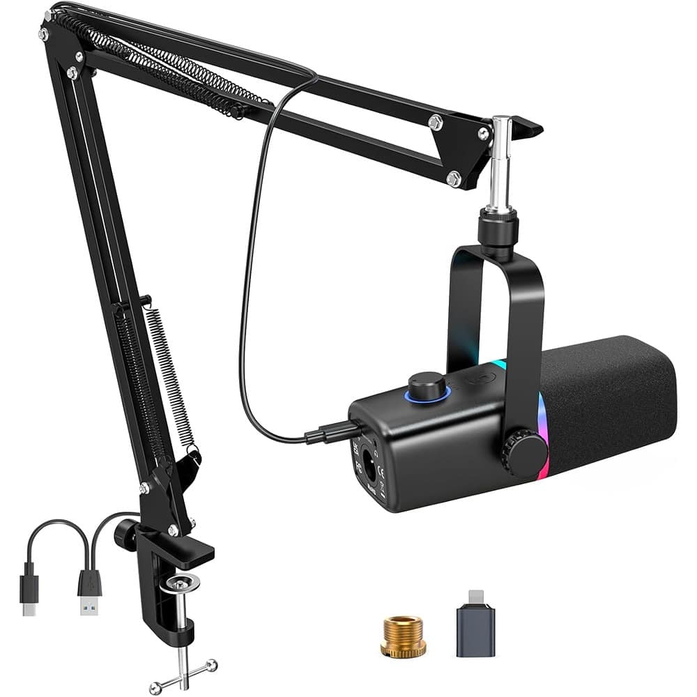 MOSZAR LLC - USB Dynamic Gaming Microphone – RGB Light, Mute & Gain Control for PC/iPhone