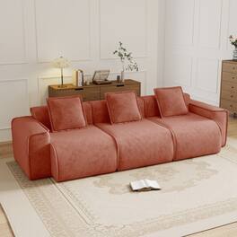 Anysun - Streamlined 3-Seat Velvet Boneless Sofa - Deep Seat, French Edge Piping, No Assembly, Includes Throw Pillows - Red