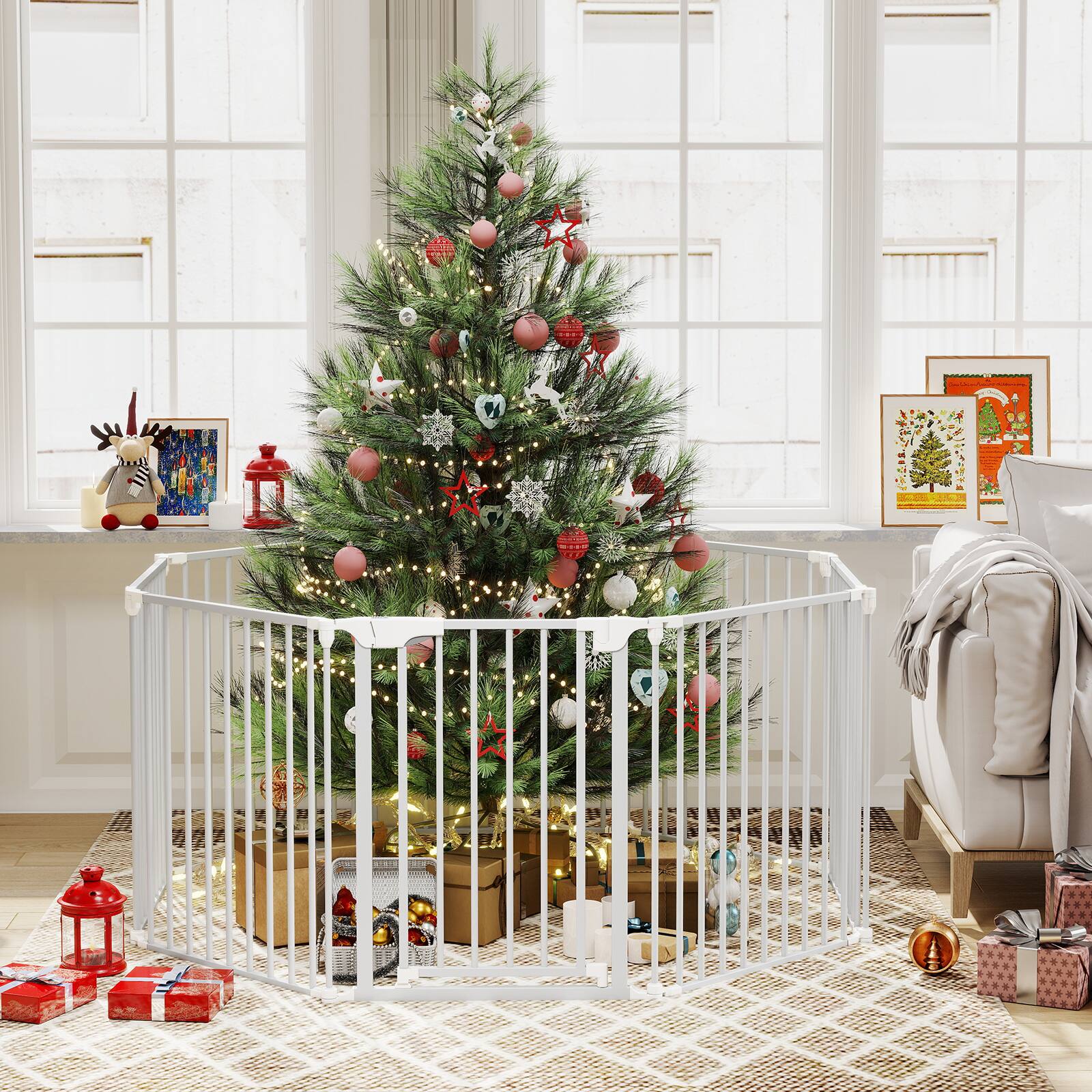 Alt View 4. Gymax - Gymax 8-Panel Adjustable Pet Safety Fence w/Auto-close Door & Double Locking System White.