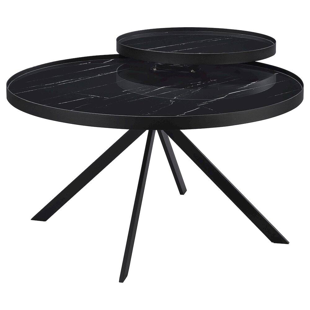 Alt View 3. Coaster Co. of America - Briggs Round Marble Printed Glass Top Coffee Table Black - Black.
