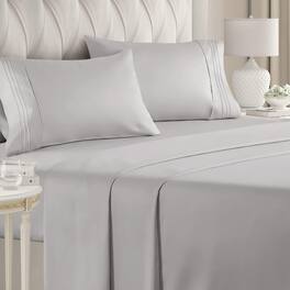 CGK Linens - Luxury Soft 4 Piece Solid Bed Sheet Set - Deep Pocket Fits 8"-16" Mattresses - Queen - Light Gray