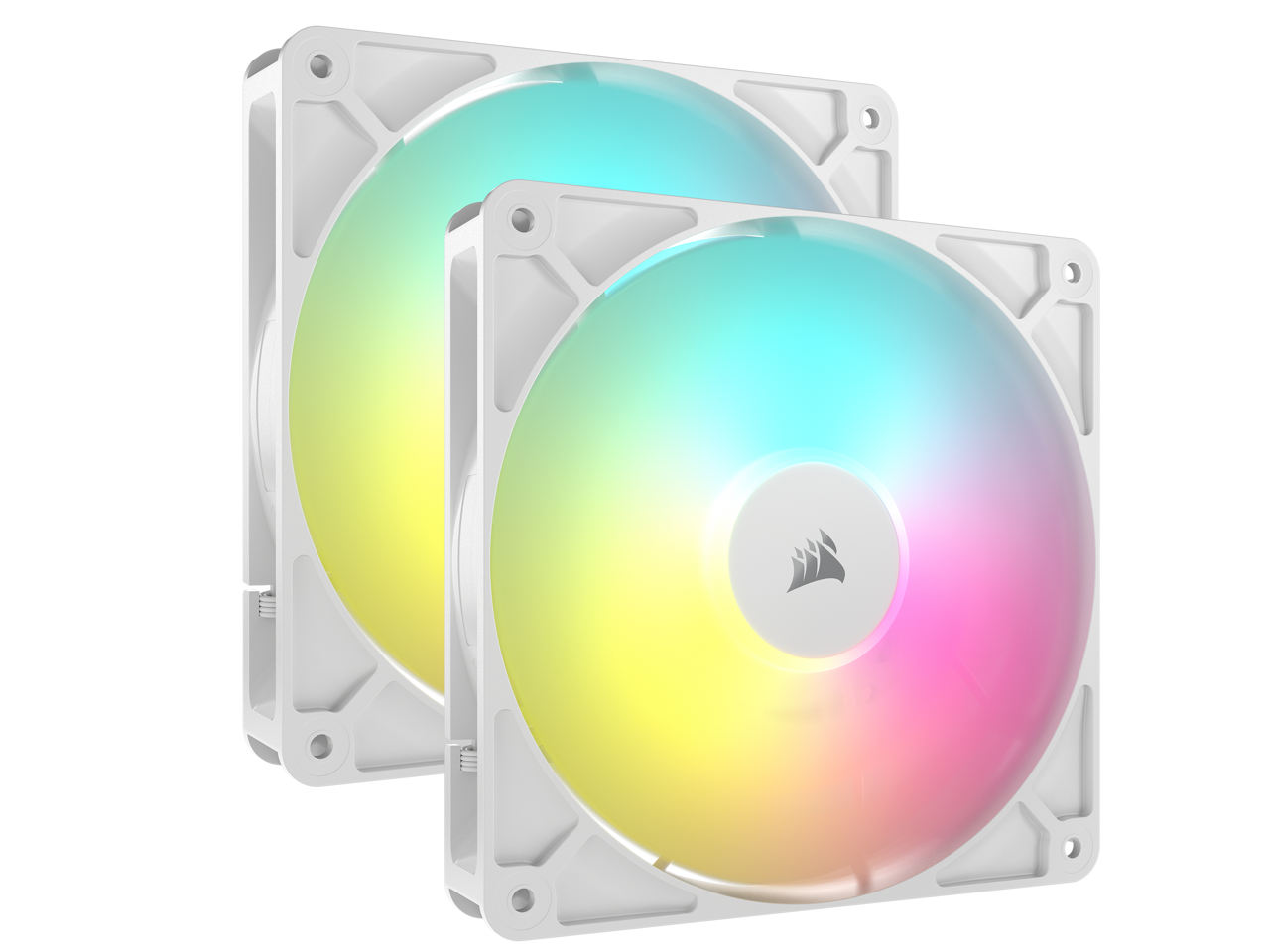 Front. CORSAIR - CORSAIR RS140 ARGB PWM 140mm Fans (Dual Pack) - White, Simplified Control, AirGuide Cooling, Magnetic Bearing - White.