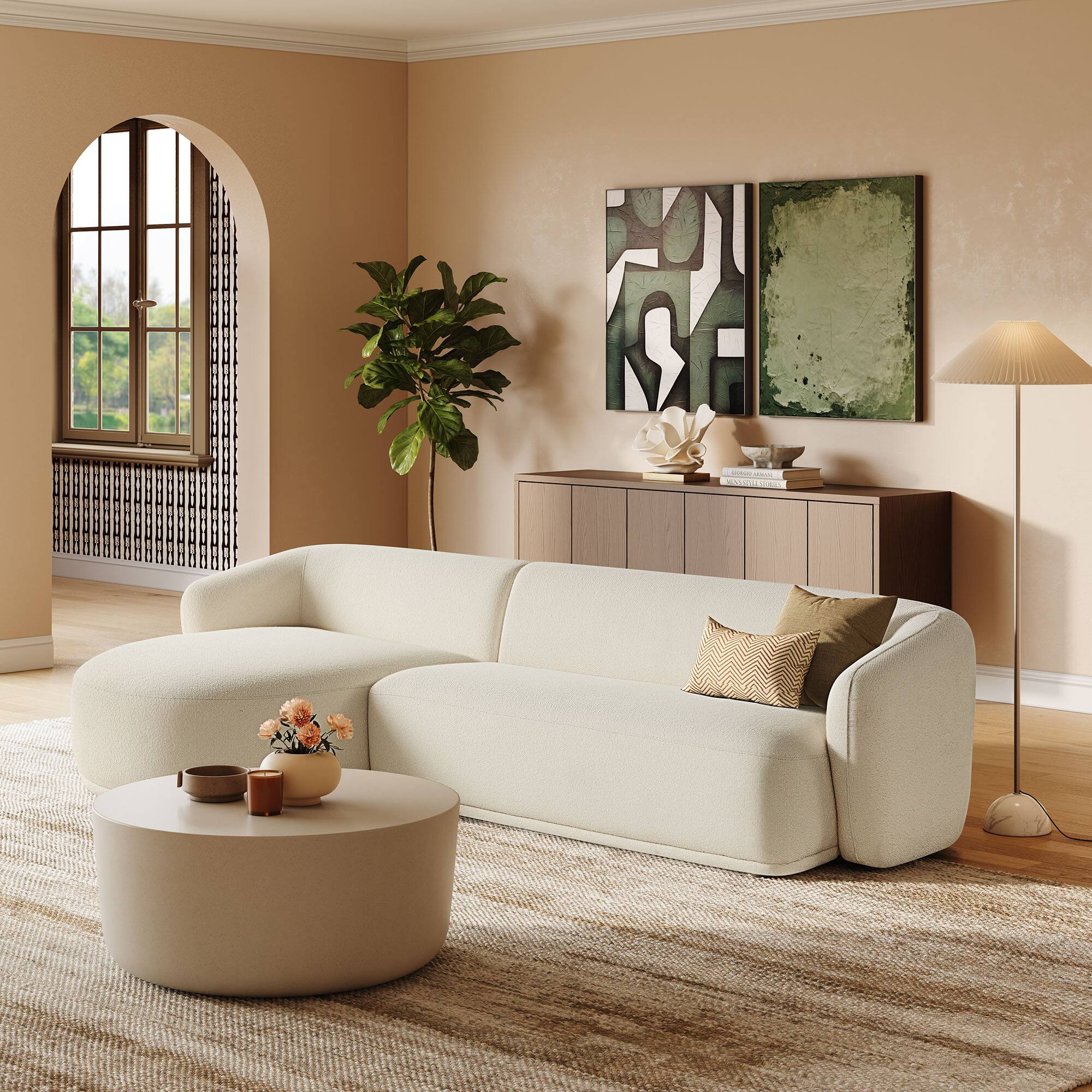 Alt View 7. Modway - Monica 2 Piece Left Facing Boucle Fabric Modular Sofa with Chaise by Modway - Cream.