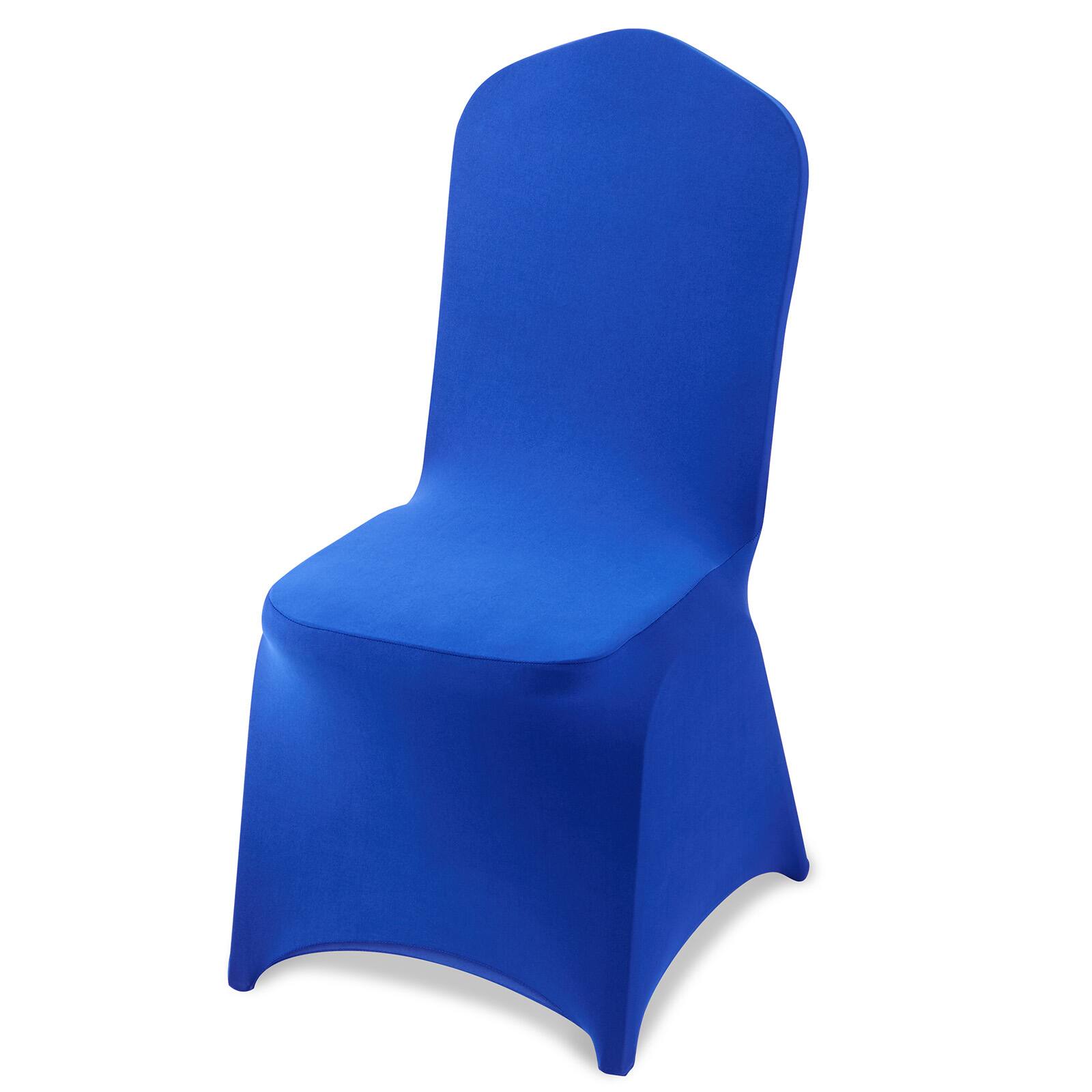 Front. VEVOR - 50 Pcs Royal Blue Chair Covers, Polyester Spandex Chair Cover, Stretch Slipcovers for Wedding Party Dining Banquet - Blue.