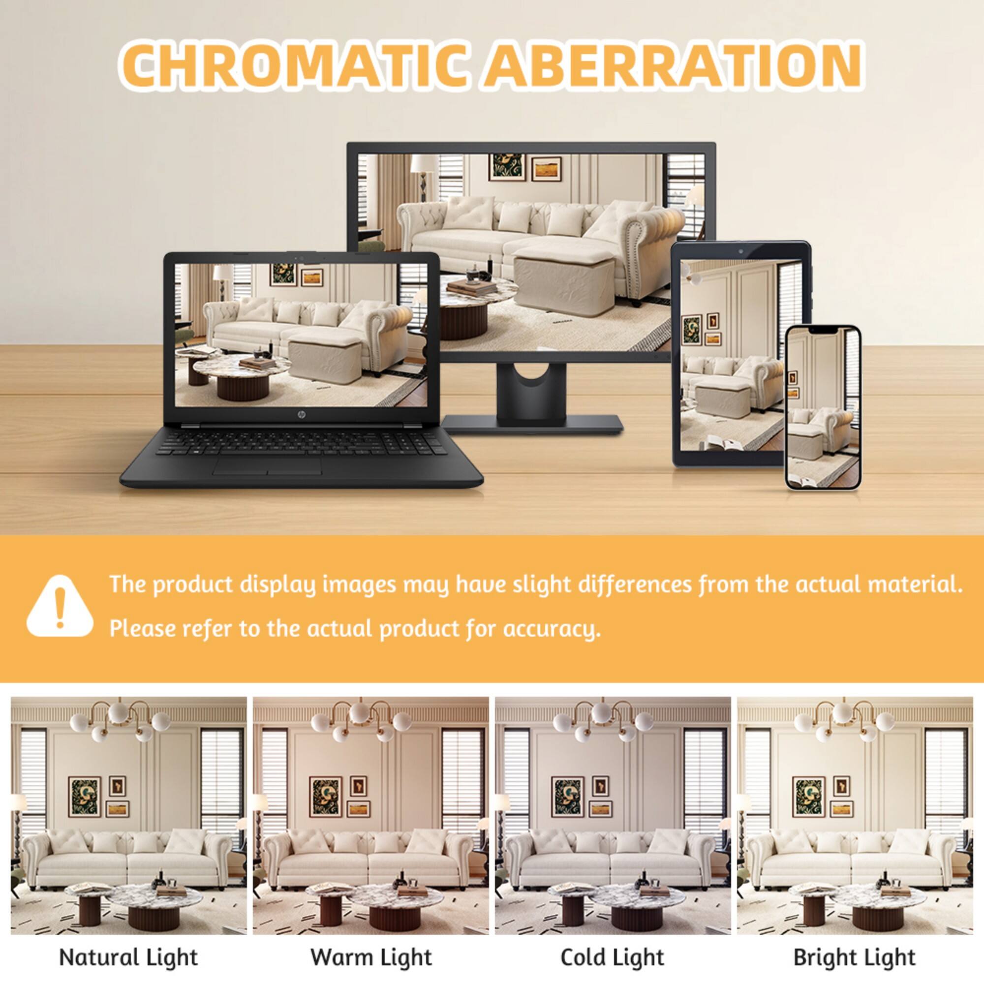 CHROMATIC ABERRATION

The product display images may have slight differences from the actual material. Please refer to the actual product for accuracy.

Natural Light  
Warm Light  
Cold Light  
Bright Light