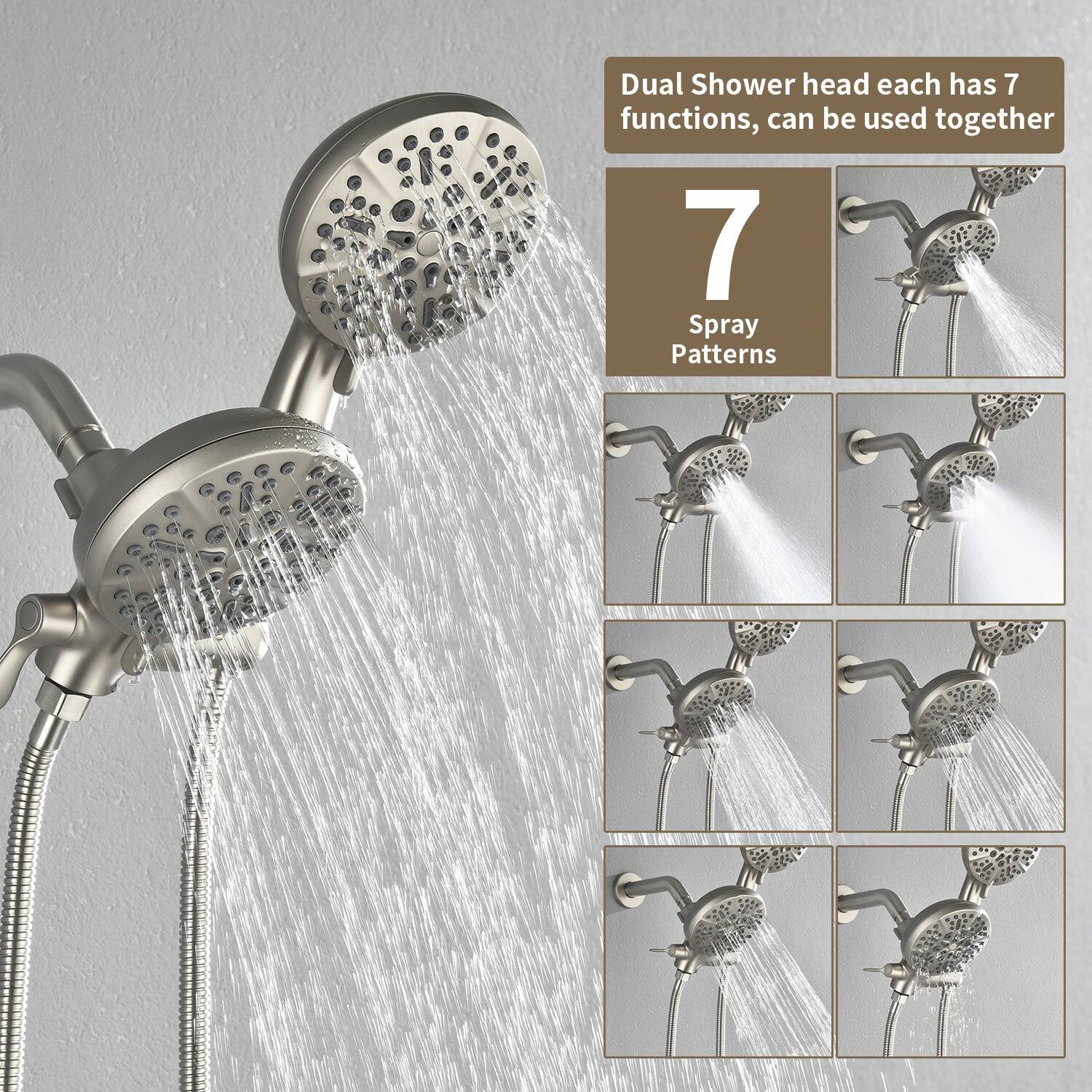 Dual Shower head each has 7 functions, can be used together

7 Spray Patterns