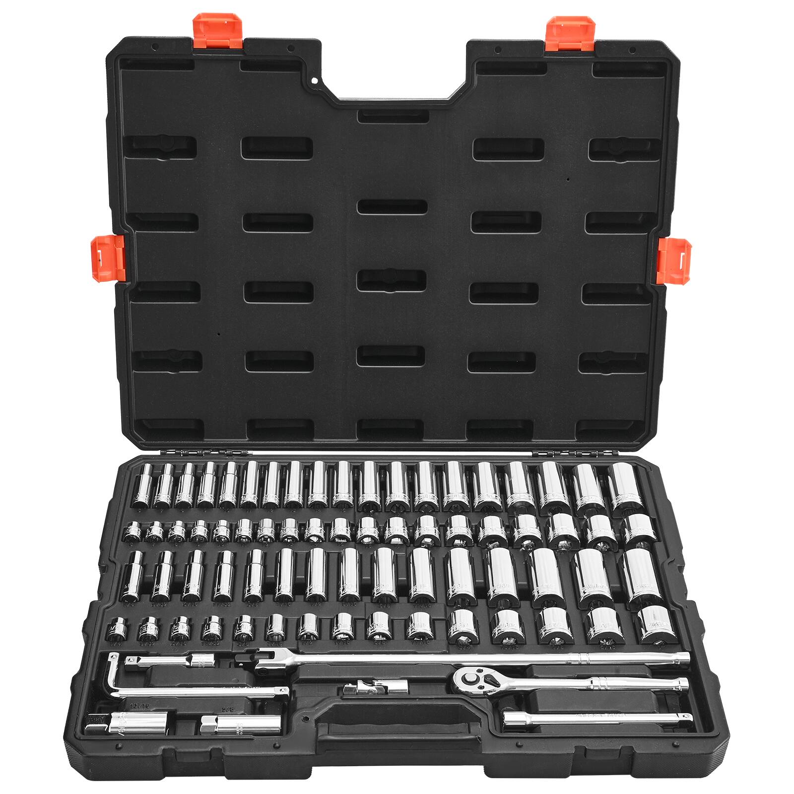 Back. LOVMOR - Socket Set 76 Pieces 3 8 inch Drive Socket and Ratchet Set SAE and Metric Size for Vehicle Maintenance.