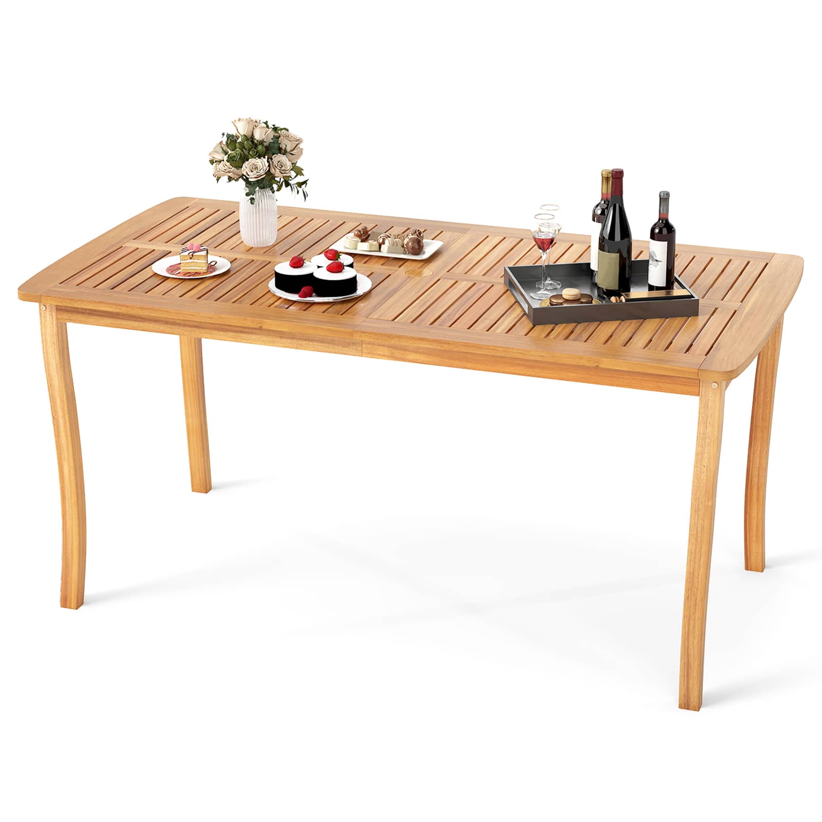 Gymax - 63'' Outdoor Dining Table w/ Umbrella Hole Slatted Tabletop for Backyard - Yellow price history on PriceWatchPro