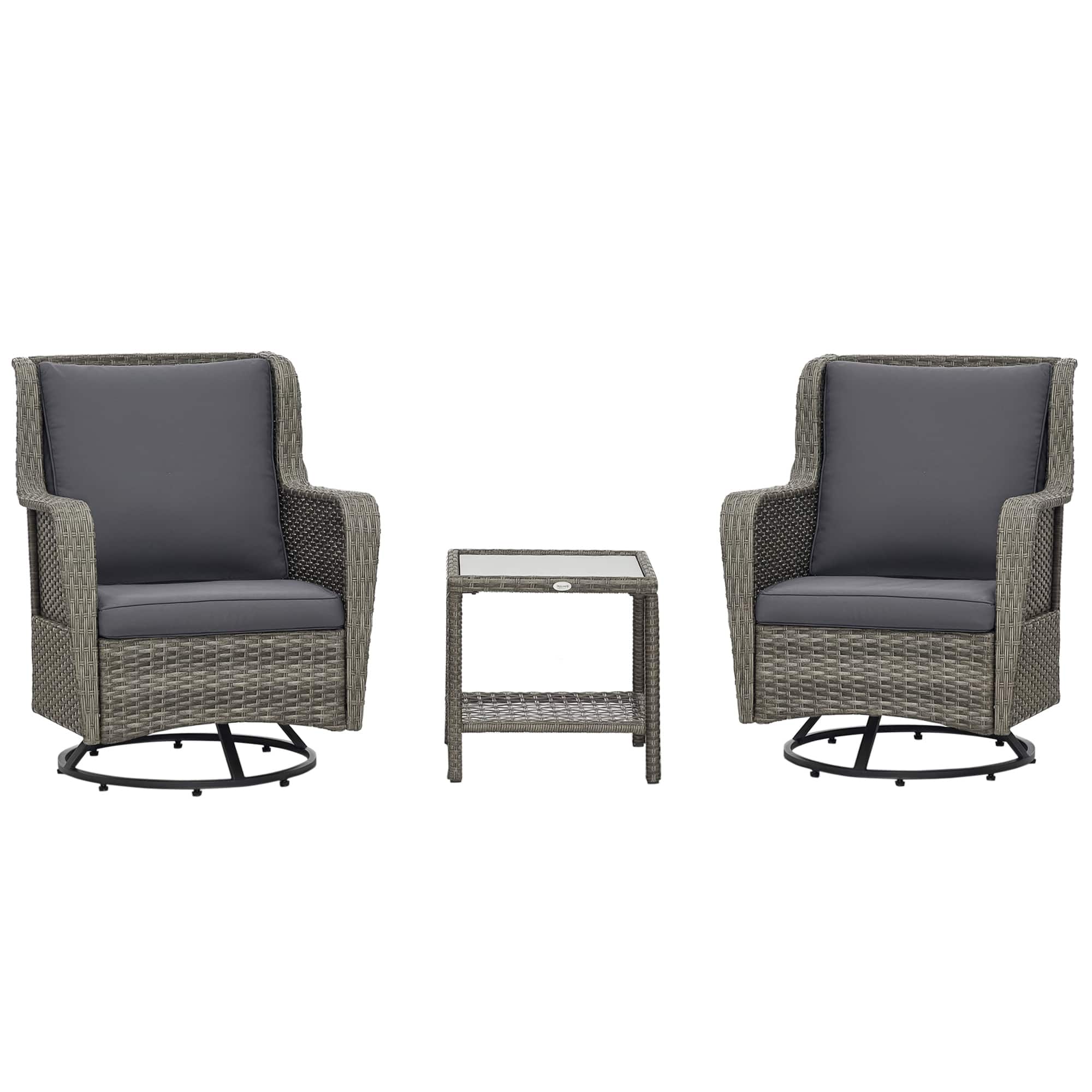 Outsunny - Bistro Set, Porch Furniture with 360° Rotation & Rocking Function - Gray