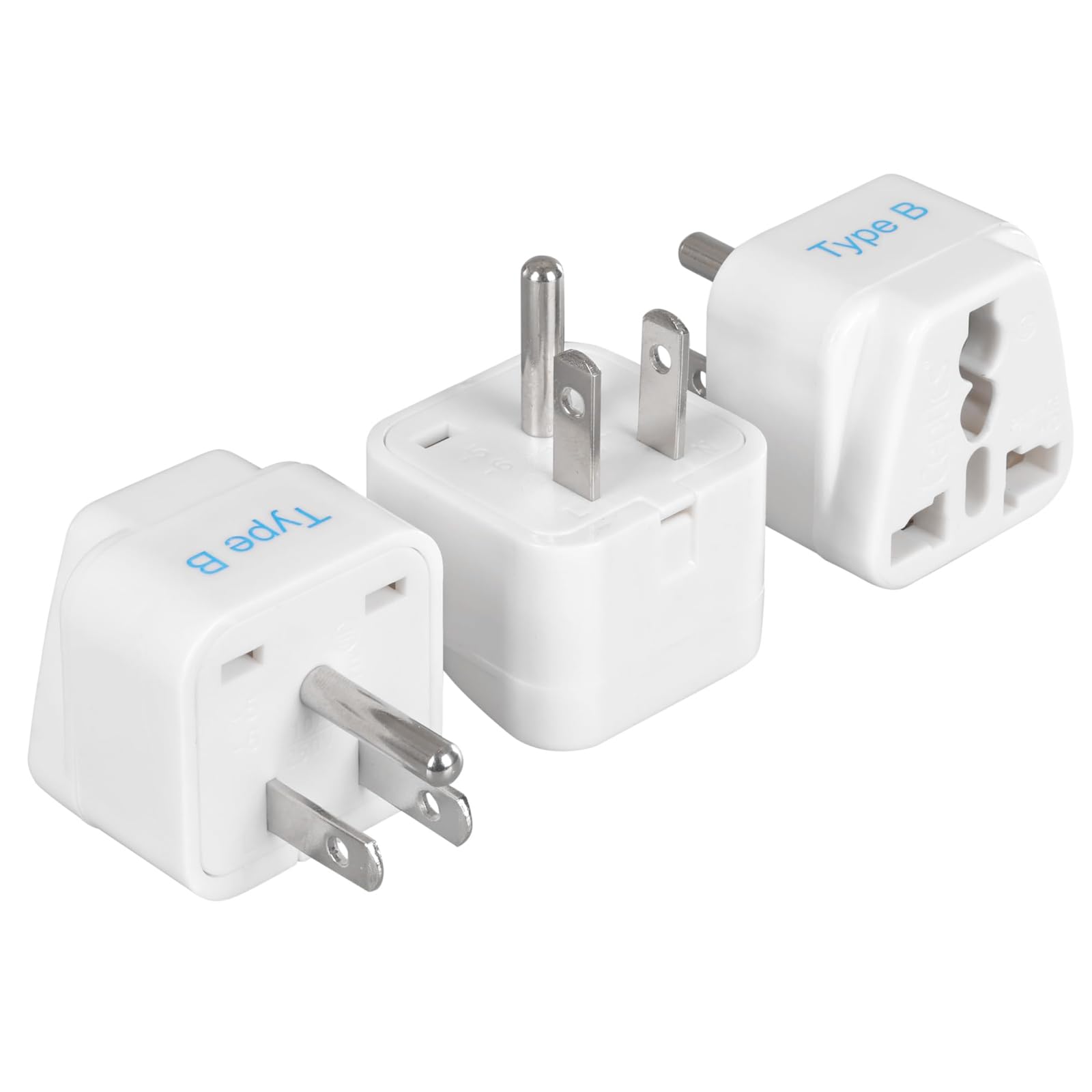 Ceptics - Europe to US plug adapter, Type B USA Plug adapter compatible with plugs from Europe, India, and other countries - White
