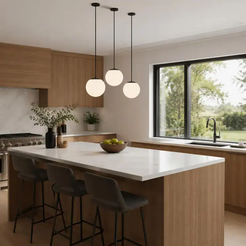Alt View 1. RYHNUYNE - Modern Globe Pendant Light,Frosted White Glass Shade Hanging Ceiling Light for Kitchen Island Dining Room - Black.