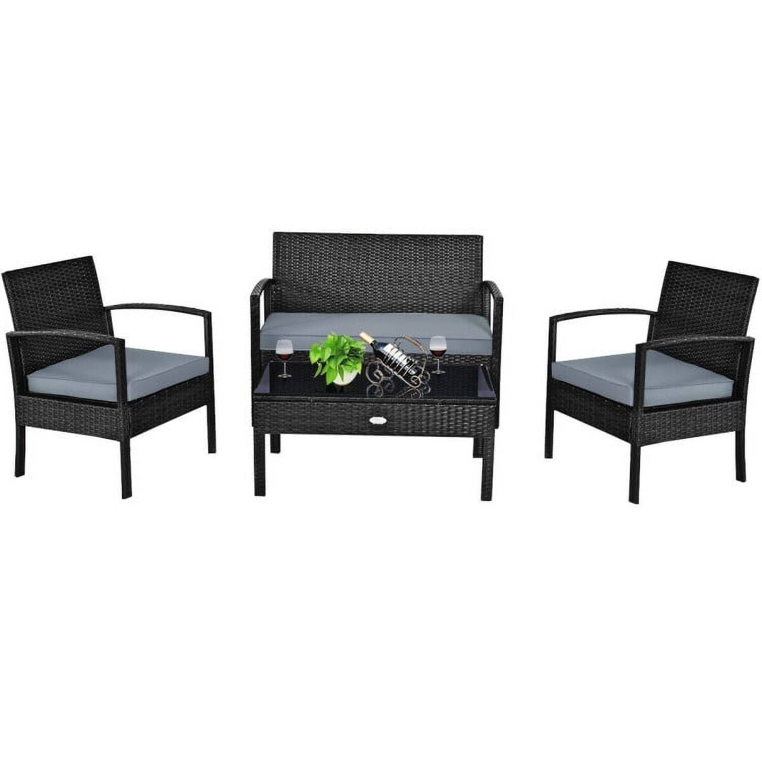 Angle. Pefilos - 4 Pieces Patio Rattan Furniture Set, Balcony Furniture Outdoor Rattan Patio Conversation Set with Loveseat and Table - Black.