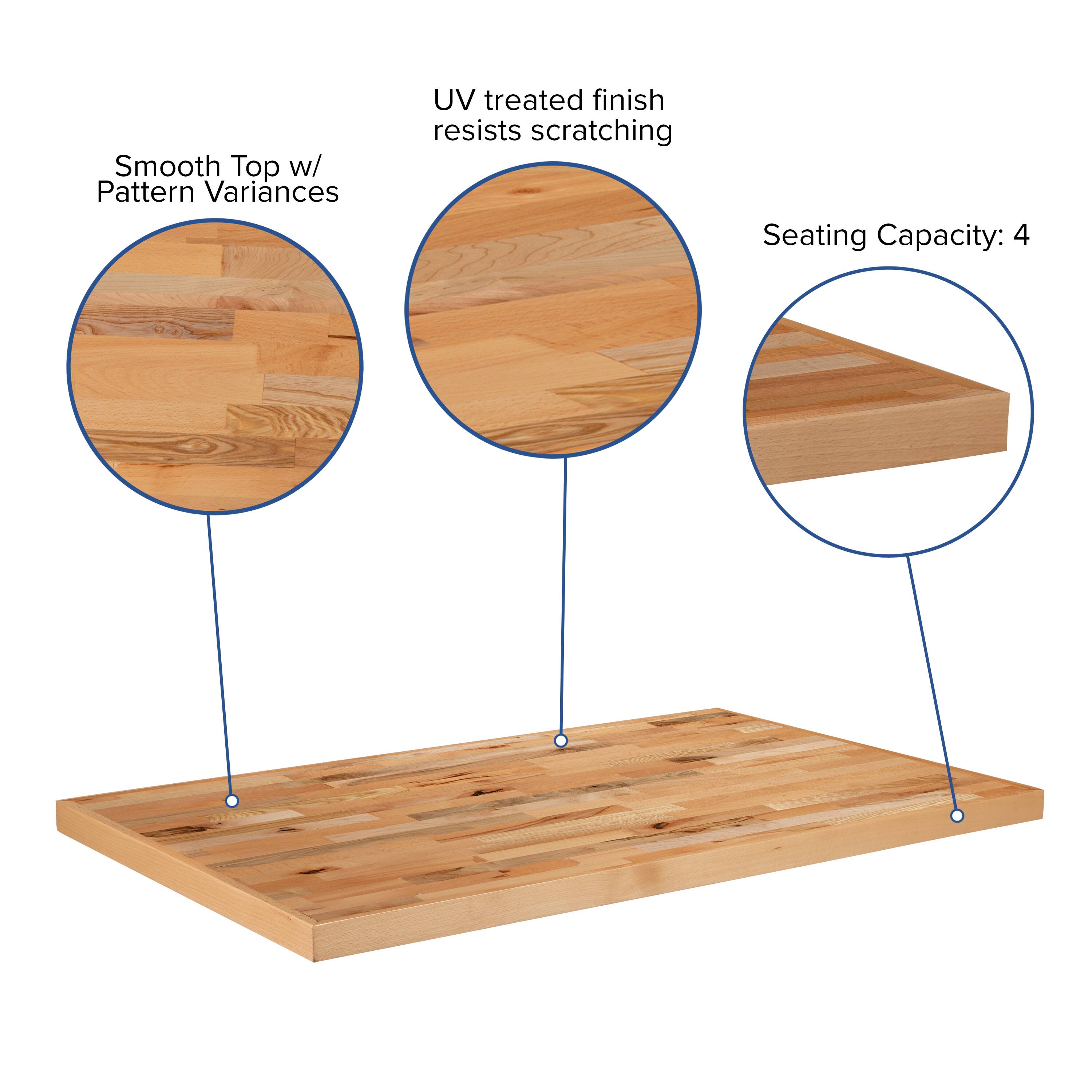 Smooth Top w/ Pattern Variances  
UV treated finish resists scratching  
Seating Capacity: 4