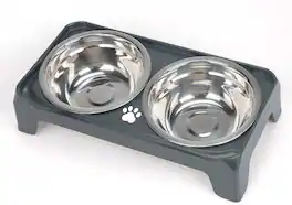 Supet - Stainless Steel Double Bowl with Square Stand for Puppies & Cats - Gray