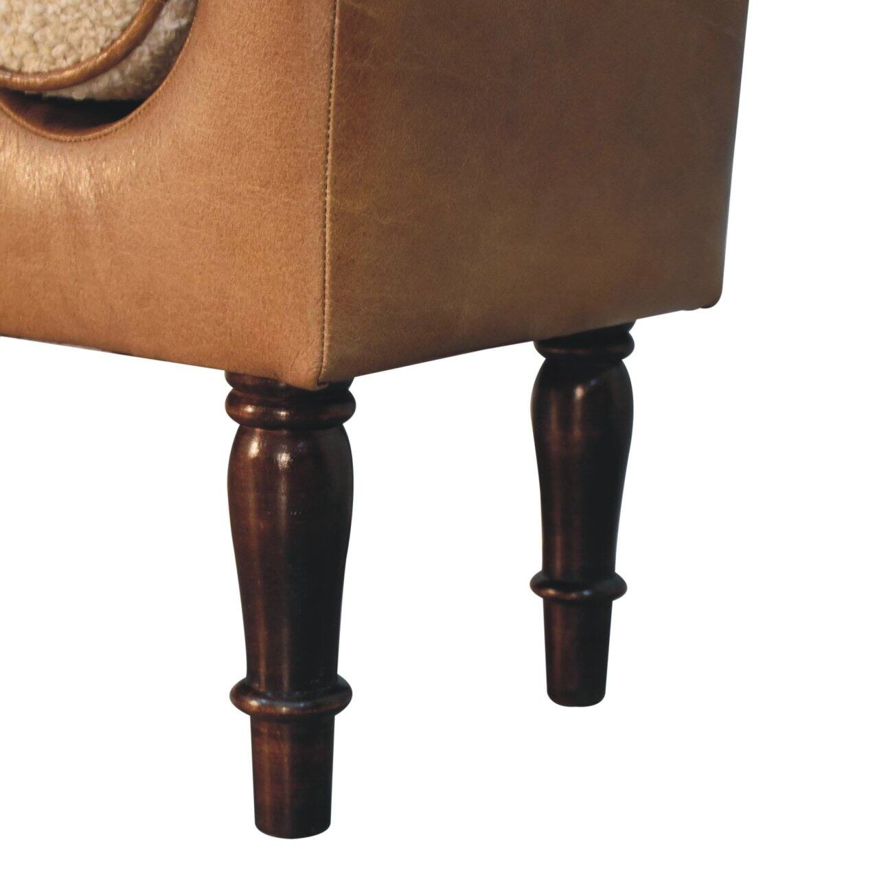 Alt View 4. Artisan Furniture - Artisan Furniture Solid Wood Chester Buffalo Bench, Upholstered, Brown & Cream - Brown & Cream.