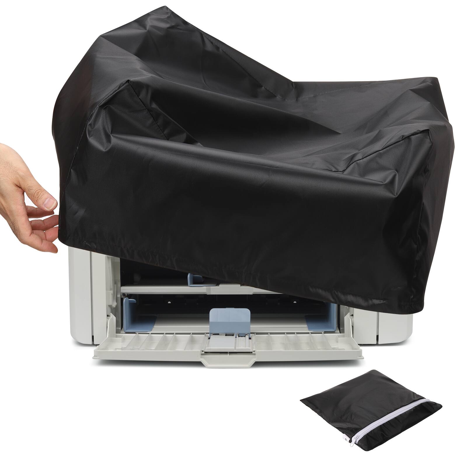 Front. Unique Bargains - 1pc 16.93 Inch Printer Dust Cover Case, Waterproof Static Free Polyester Protective Cover Jacket for Printers Copiers - Black.