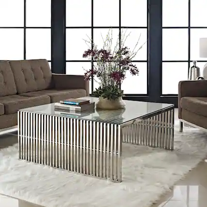 Front. Modway - Gridiron Coffee Table by Modway - Silver.