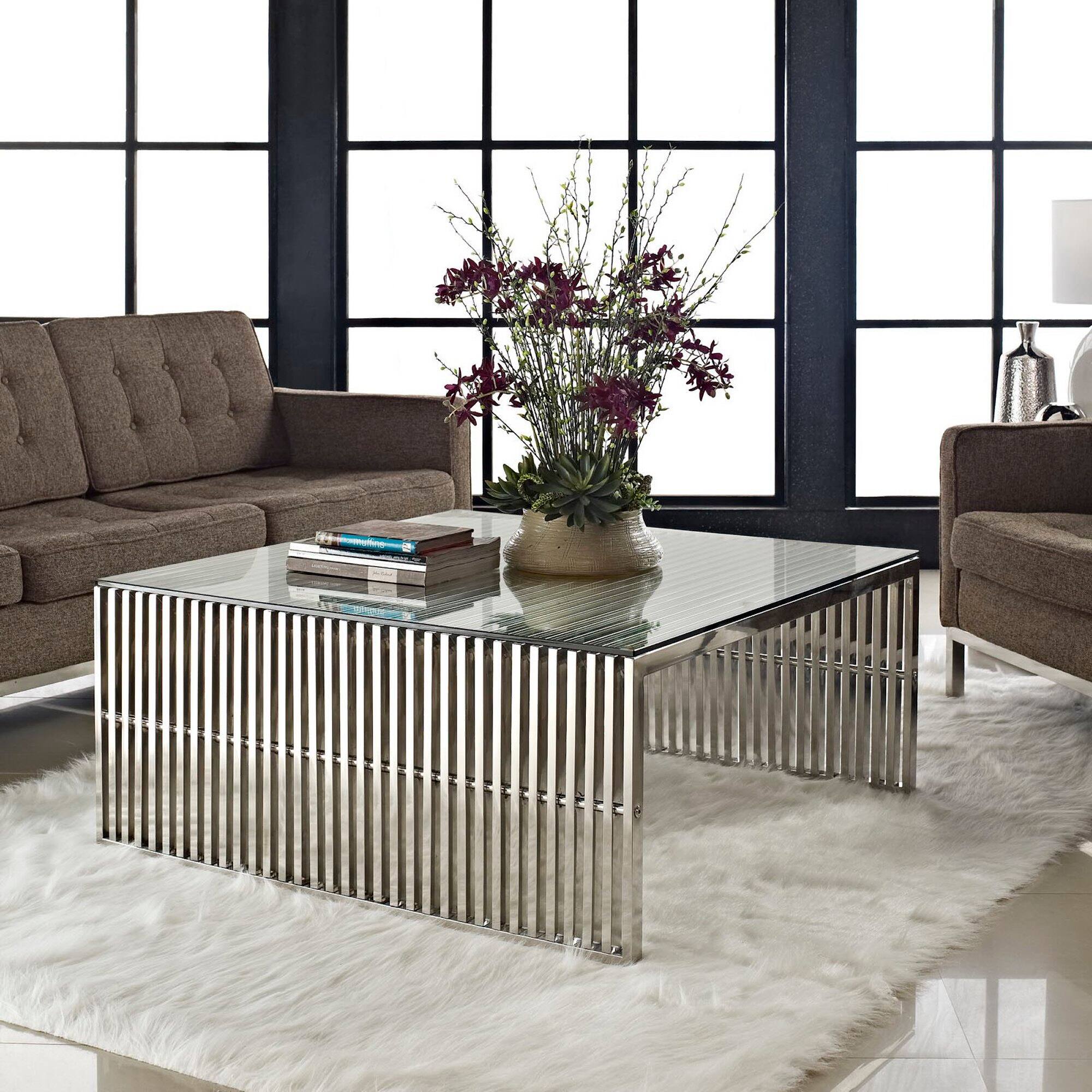Front. Modway - Gridiron Coffee Table by Modway - Silver.