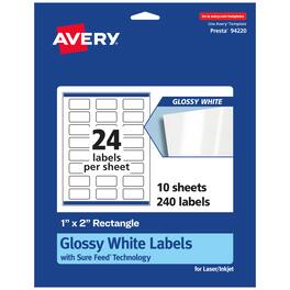 Avery - Glossy Rectangle Labels, 1" x 2", 240 Total - White