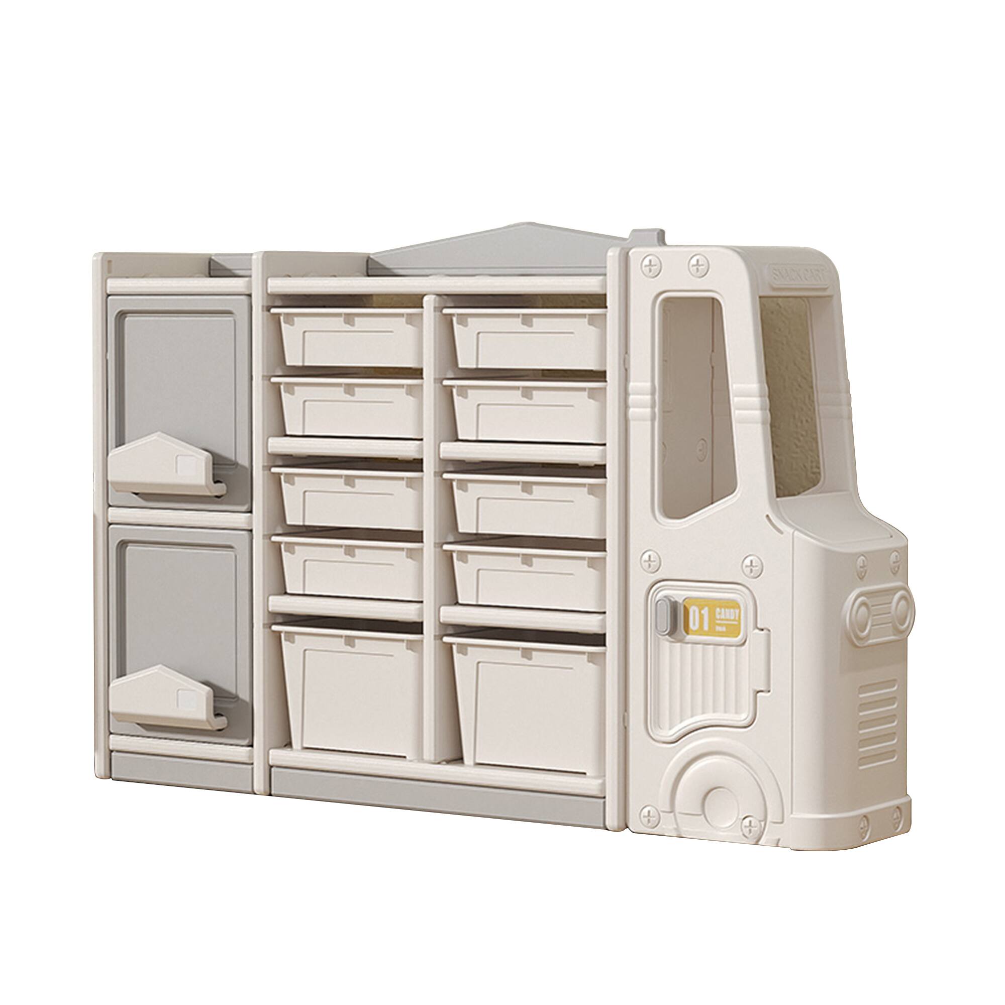 Front. GOODSILO - Kids Toy Storage Organizer - Multi-Bin Cabinet for Playroom, Bedroom, & Nursery Organization - Grey.