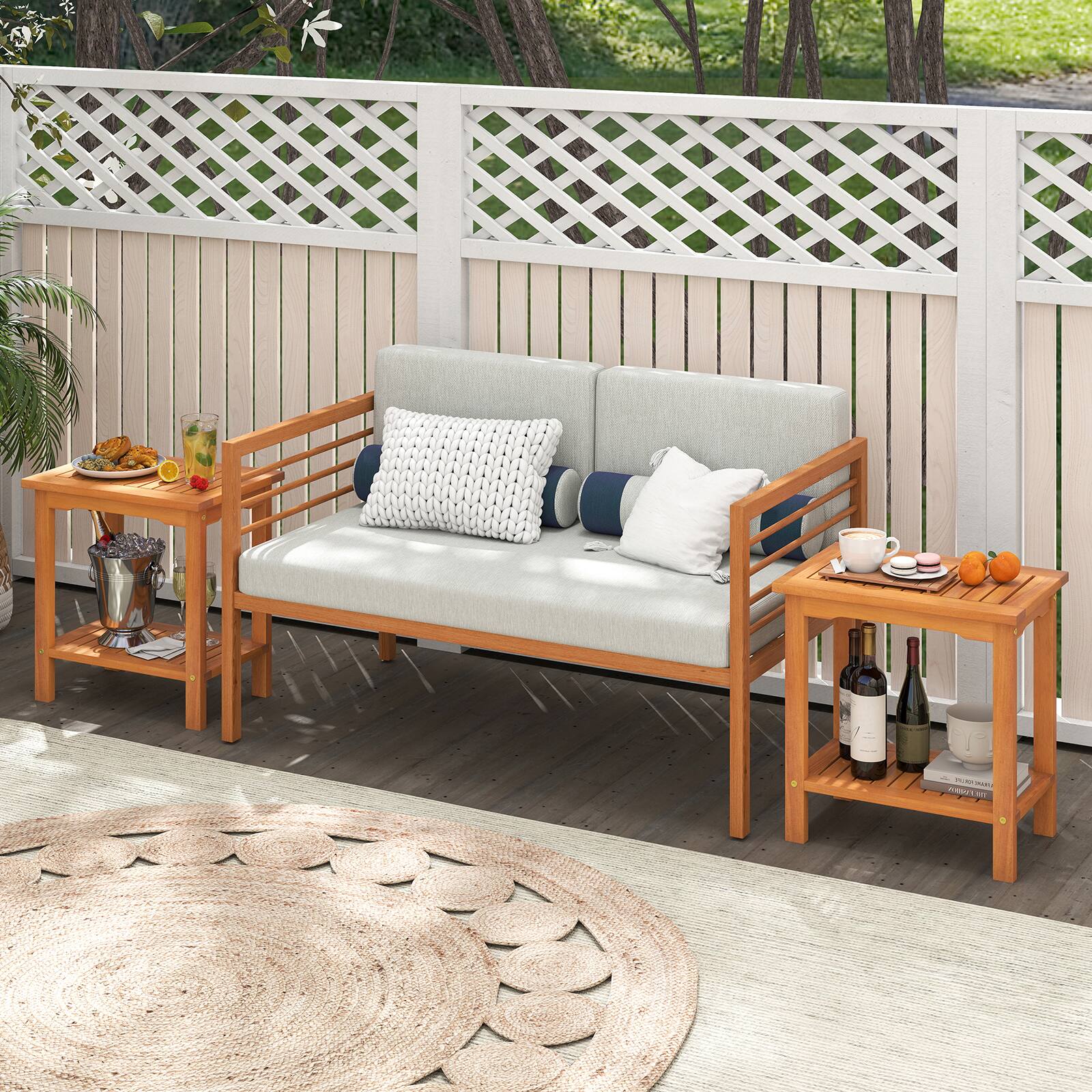 Alt View 3. Gymax - Gymax 2PCS Outdoor Acacia Wood Side Table 2-Tier Patio End Table w/ Slatted Tabletop - Yellow.