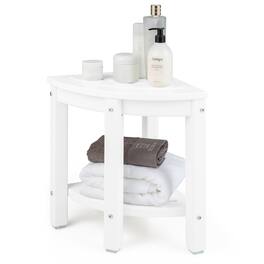 Gymax - 2-Tier Corner Shower Bench Stool Waterproof Bathroom Stool Heavy Duty w/ Shelf - Creamy White