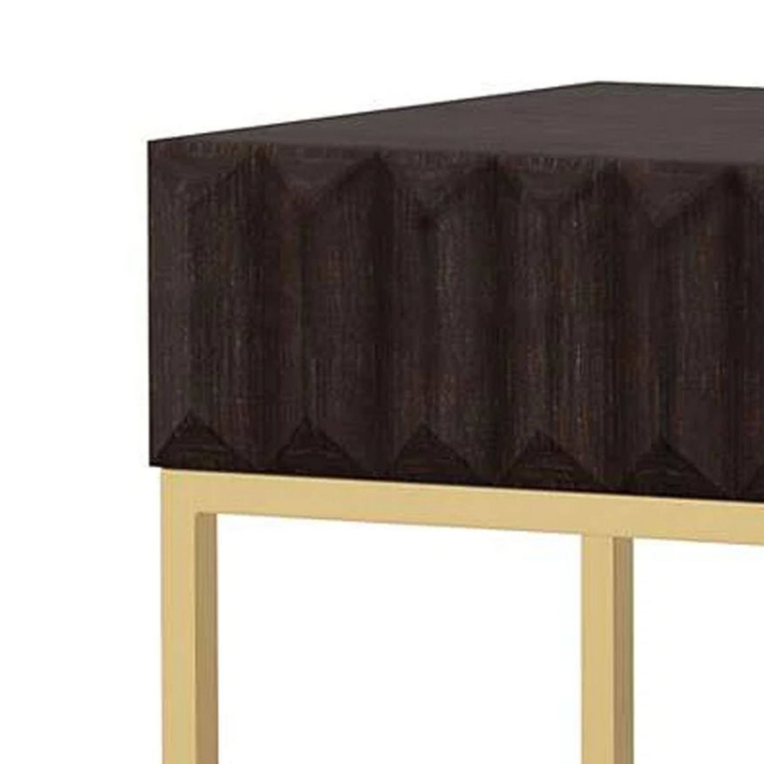 Alt View 1. Manhattan Lane - Bran 24 Inch Modern Side End Table, Brown Wood, Gold Steel Base, 1 Drawer - Dark Brown, Gold.