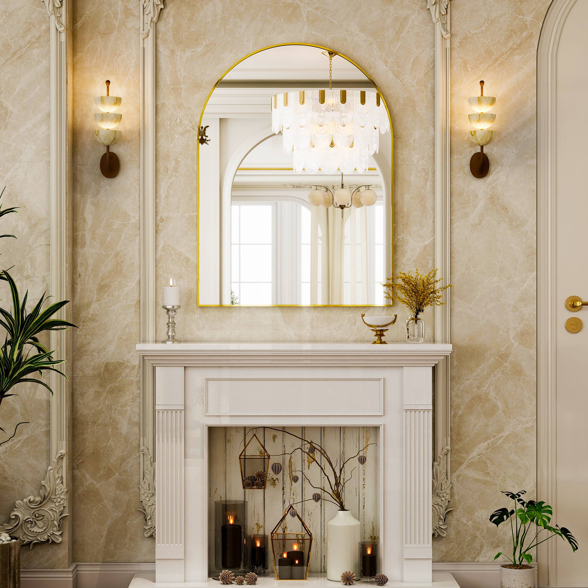 Alt View 3. Easly - Gold 24 in. W x 36 in. H Arched Aluminum Alloy Frame Vanity Wall Mirror - Gold.