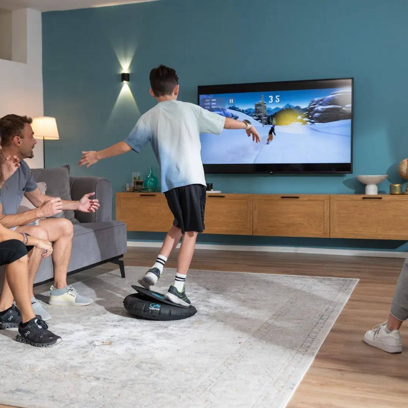 Back. Particula - GoBalance Play – App-Enabled Balance Board with Bluetooth & 12 Games for Fun, Fitness & Coordination for All - Black with Blue.