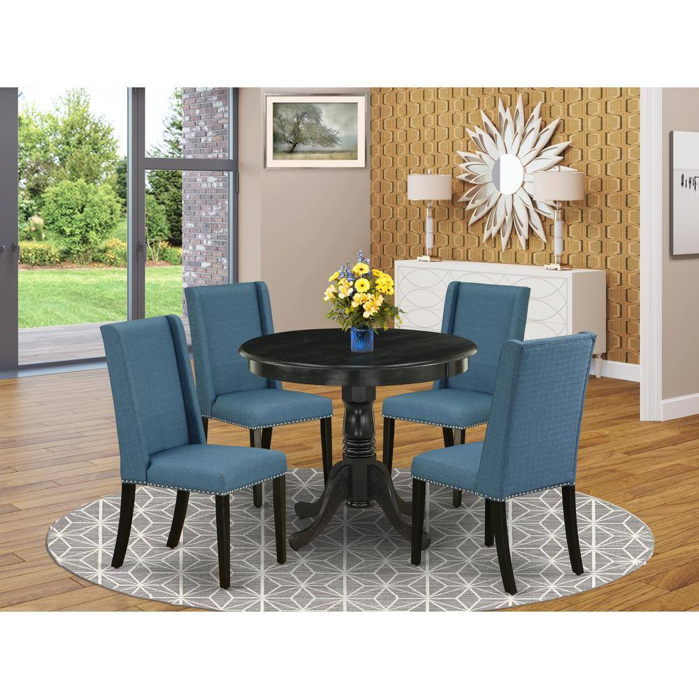Left. East West Furniture - Dining Room Set Wirebrushed Black - Brown.