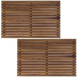 Sunnydaze - Solid Teak Shower Mat - Spa-Inspired Slatted Bath Mat - Set of 2 - Brown