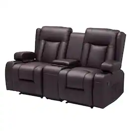 VEVOR - Loveseat Recliner Sofa, Manual Reclining Couch with Center Console, PU Faux Leather Recliner Sofa with USB Ports - Brown