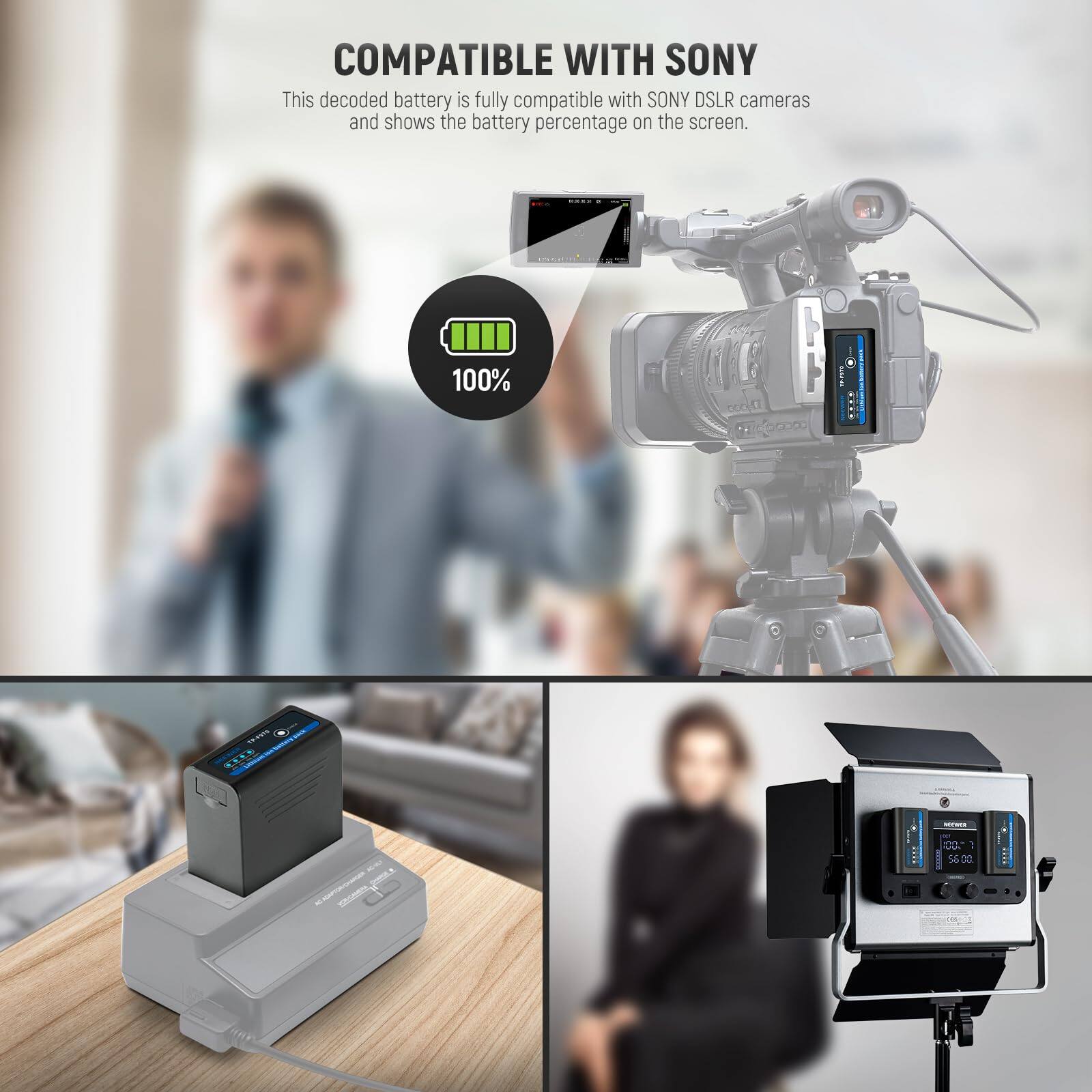 COMPATIBLE WITH SONY

This decoded battery is fully compatible with SONY DSLR cameras and shows the battery percentage on the screen.

100%