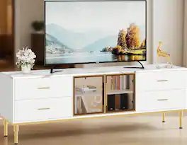 GARVEE - LED TV Stand, with 4 Drawers, Up to 75 Inch - White