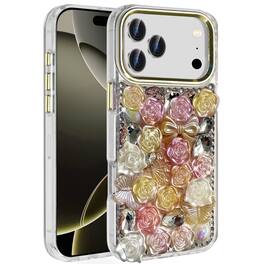 Kitcheniva - Glamorous 3D Flower Crystal Case With Tempered Glass For iPhone 17 Pro - Orange