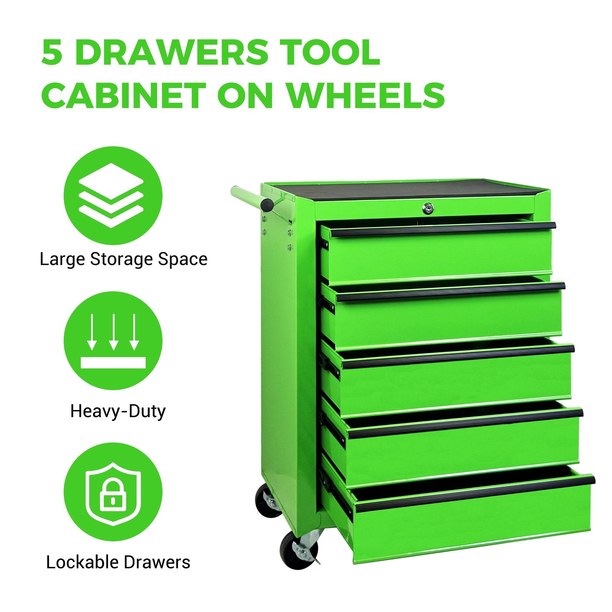5 Drawers Tool Cabinet on Wheels

- Large Storage Space
- Heavy-Duty
- Lockable Drawers