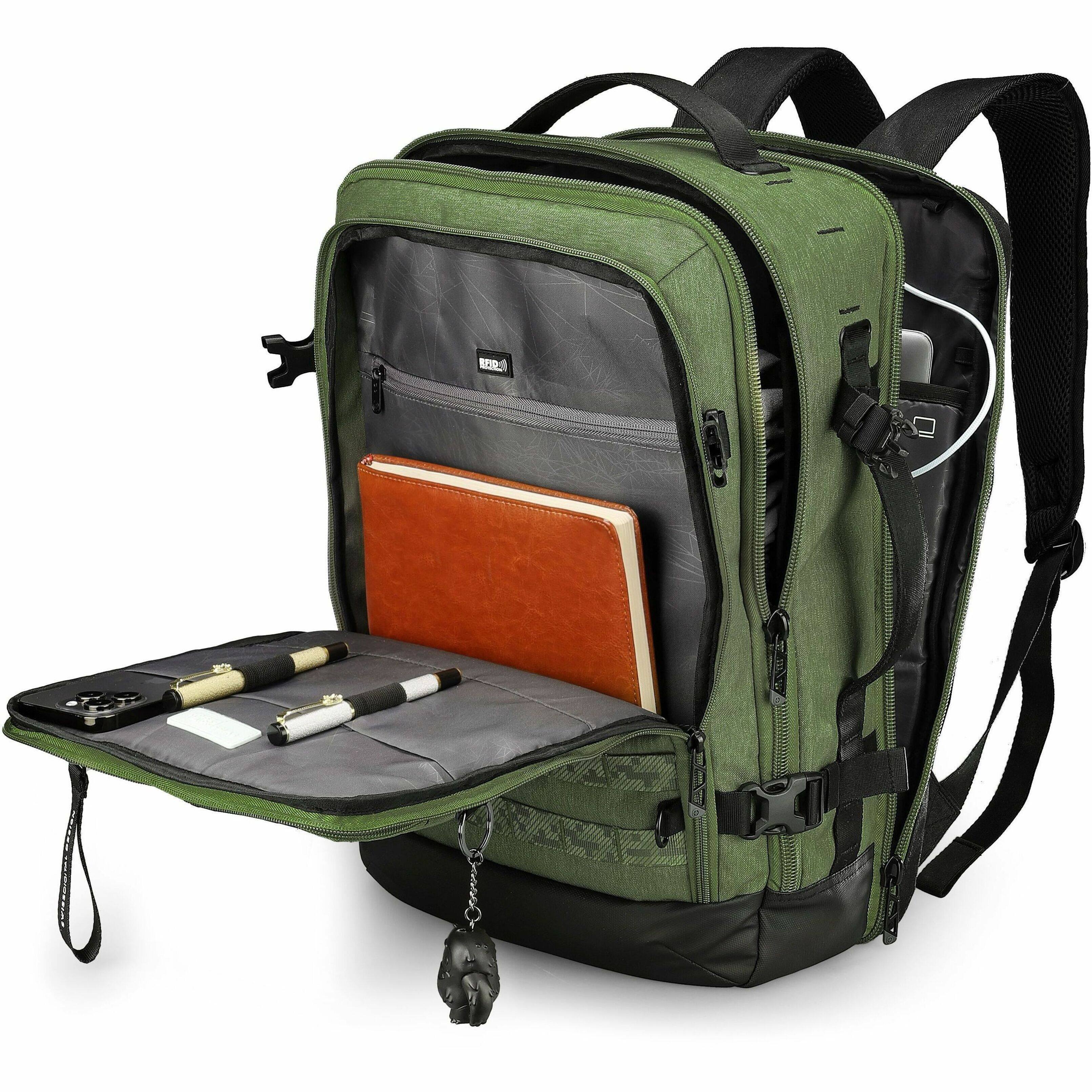 Alt View 21. Swissdigital Design - BERG PRO TSA-Friendly Backpack With USB Charging Port  RFID Protection and Fits Up to 17″ Laptop - Dark Green.