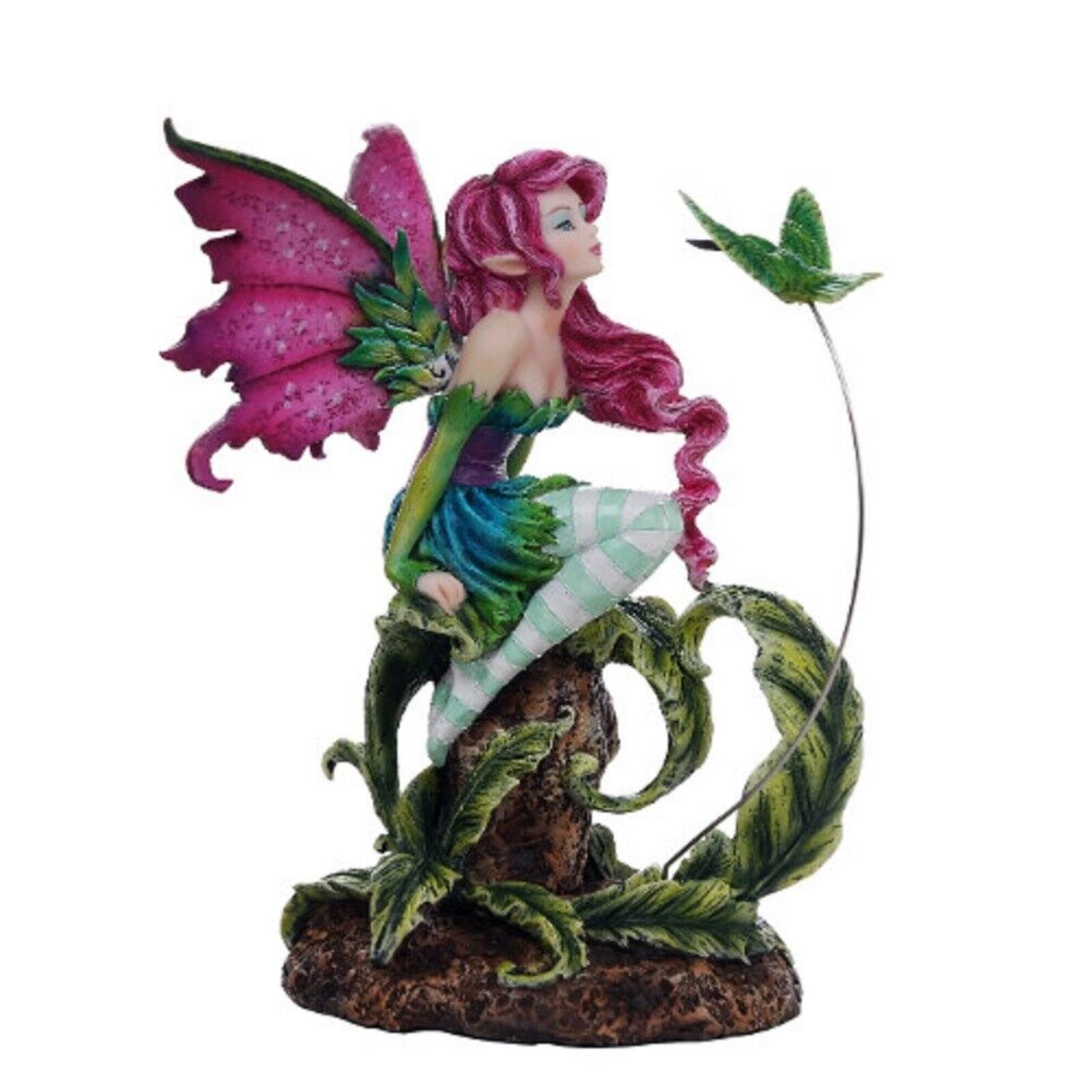 Front. Pacific Trading - Beautiful Flirting Fairy with Hummingbird Collectible Decorative Statue Figurine 6.5 inch.